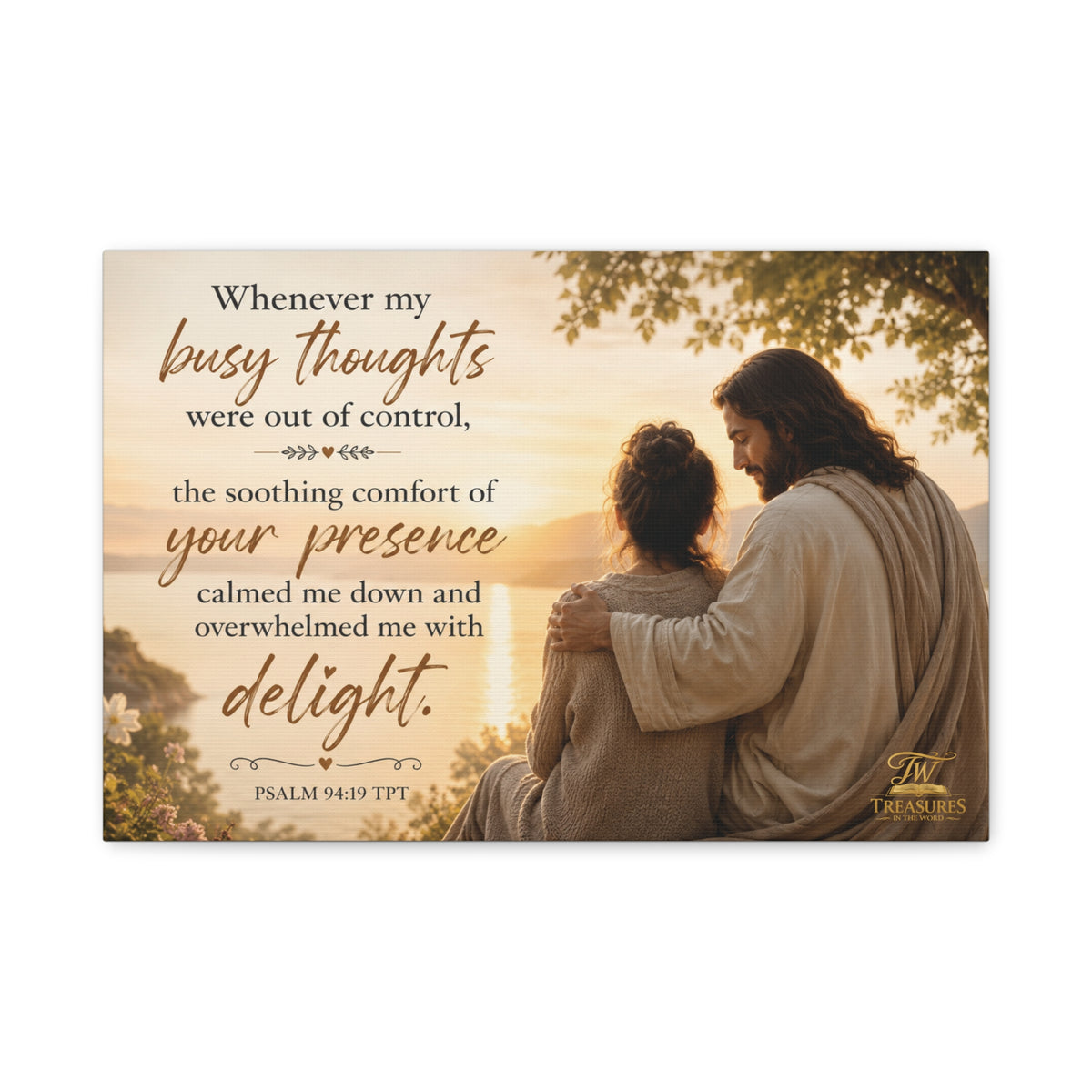 Matte Canvas Wall Art — Bible Verse "Whenever my busy thoughts…" (Stretched 1.25")