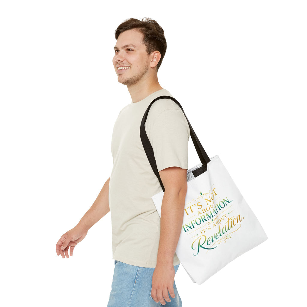 Bible Study Quote Tote Bag — "Studying the Bible is not about information, it's about revelation"
