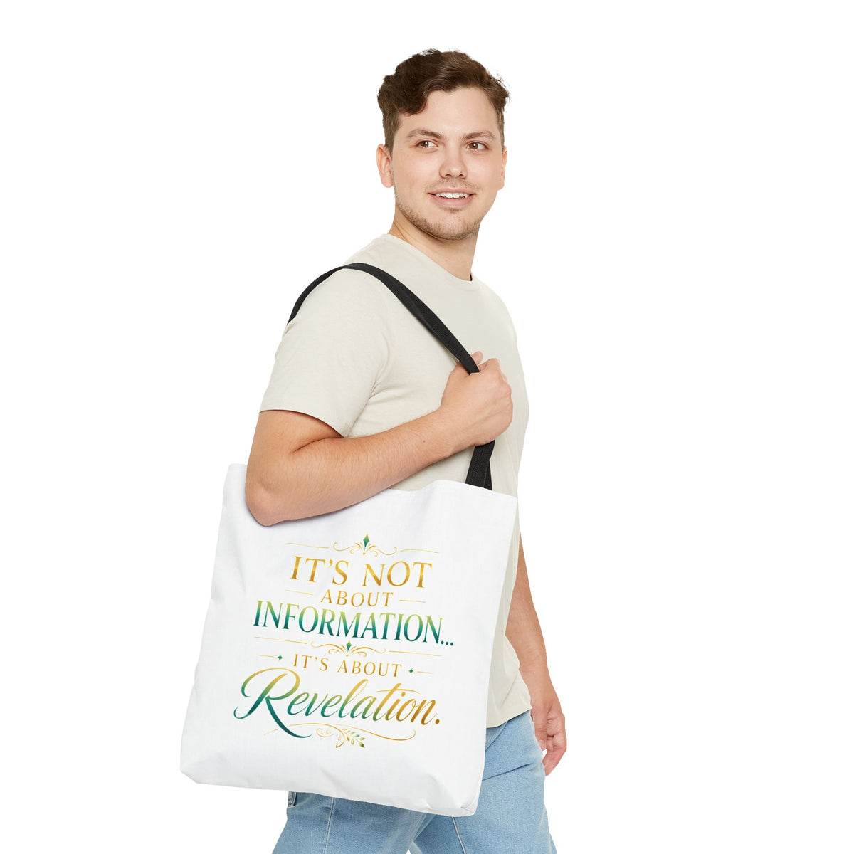 Bible Study Quote Tote Bag — "Studying the Bible is not about information, it's about revelation"