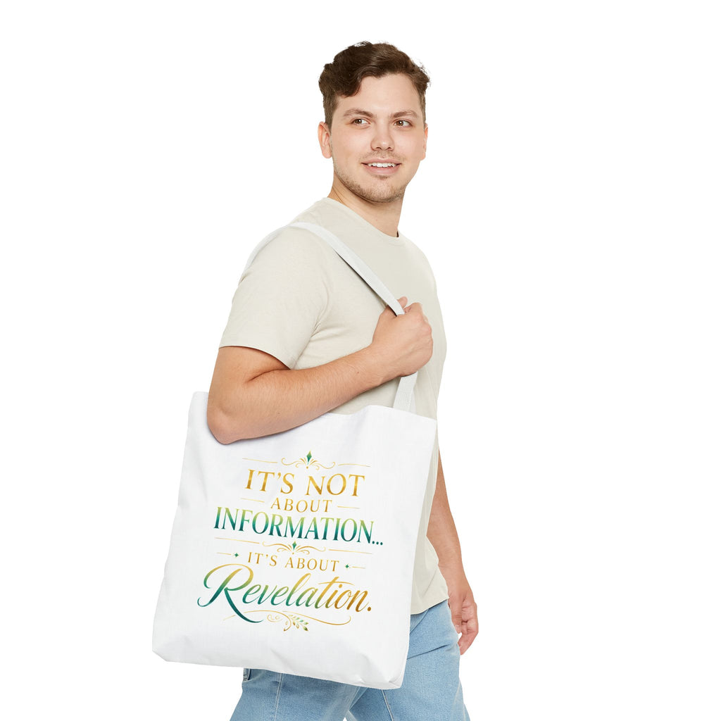 Bible Study Quote Tote Bag — "Studying the Bible is not about information, it's about revelation"