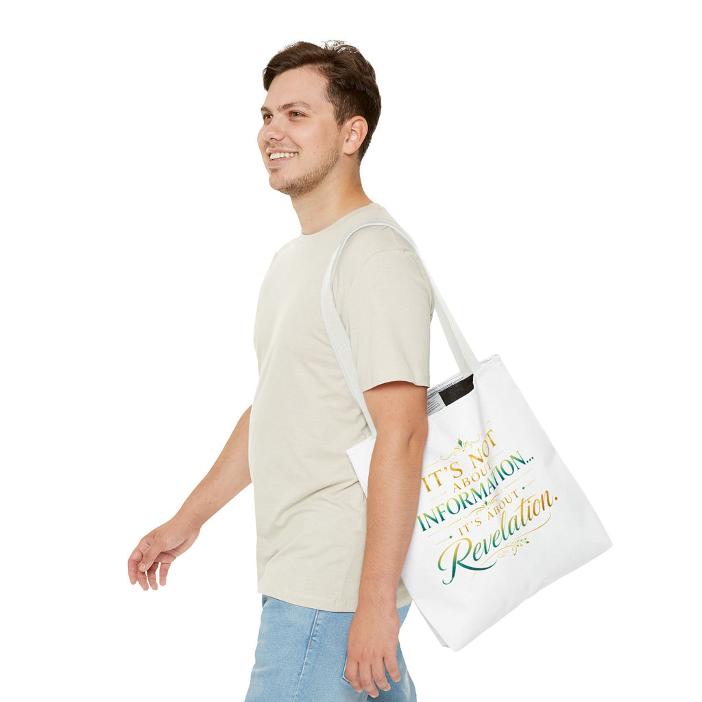 Bible Study Quote Tote Bag — "Studying the Bible is not about information, it's about revelation"