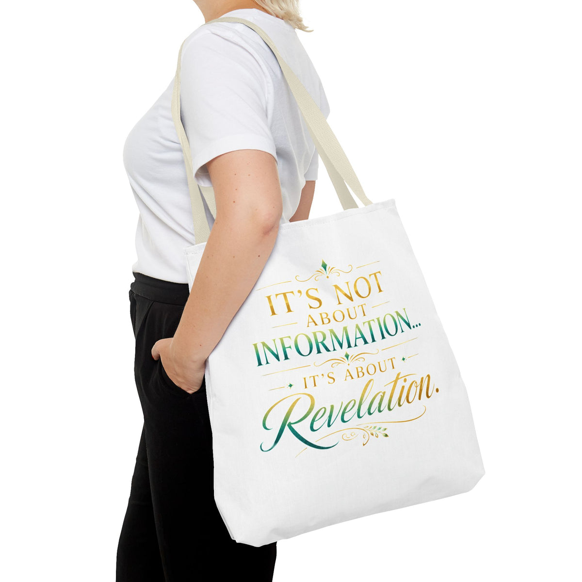 Bible Study Quote Tote Bag — "Studying the Bible is not about information, it's about revelation"