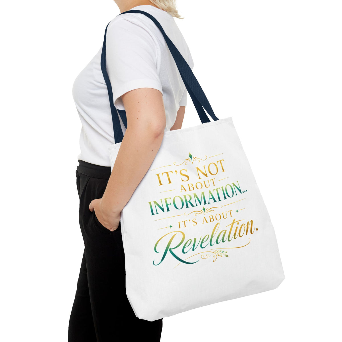 Bible Study Quote Tote Bag — "Studying the Bible is not about information, it's about revelation"