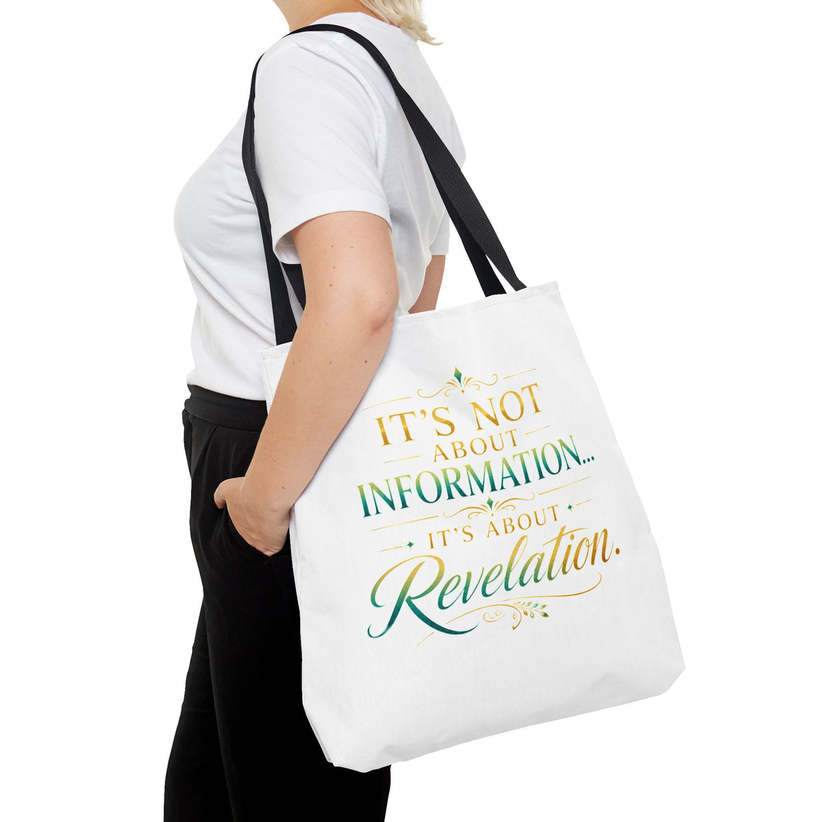 Bible Study Quote Tote Bag — "Studying the Bible is not about information, it's about revelation"