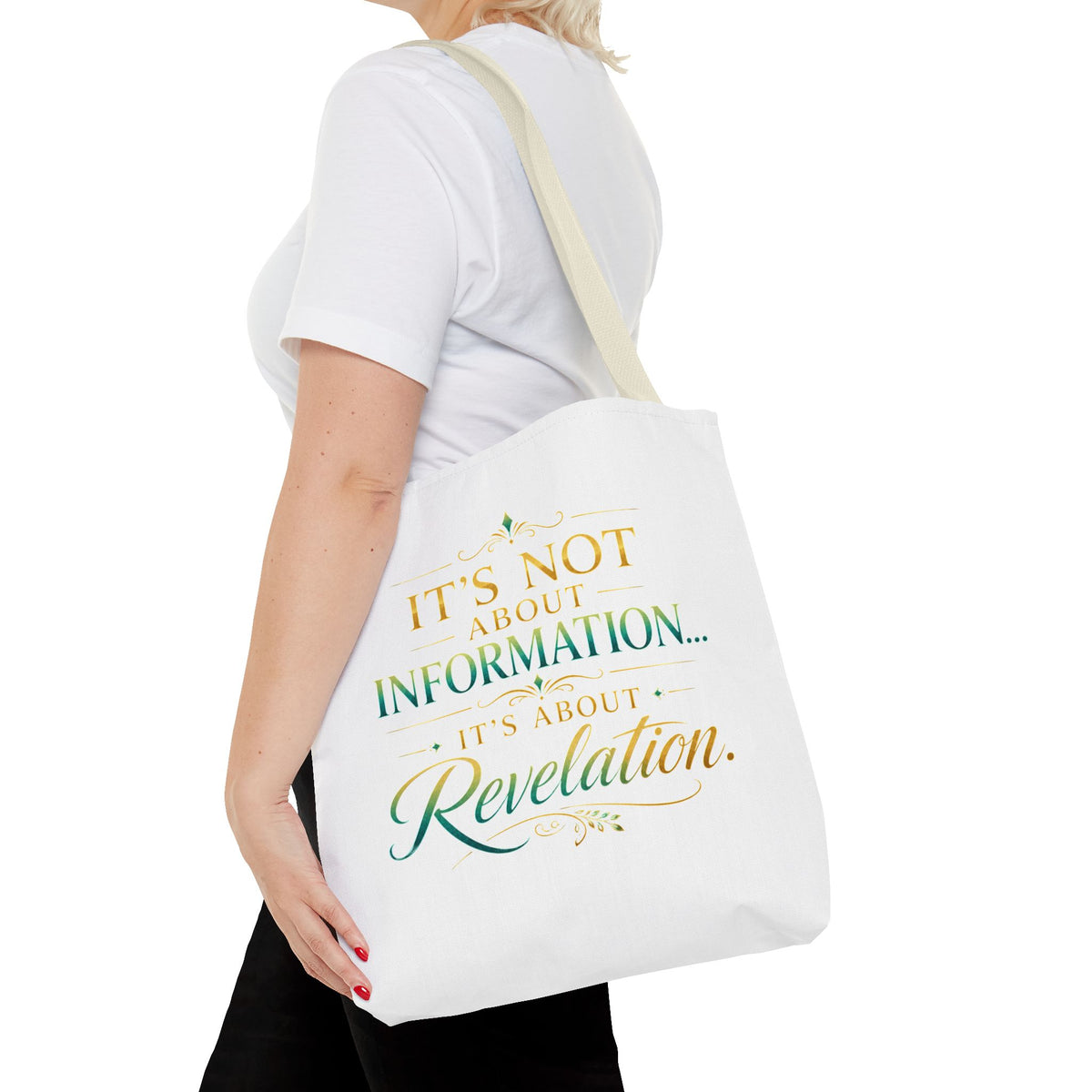 Bible Study Quote Tote Bag — "Studying the Bible is not about information, it's about revelation"