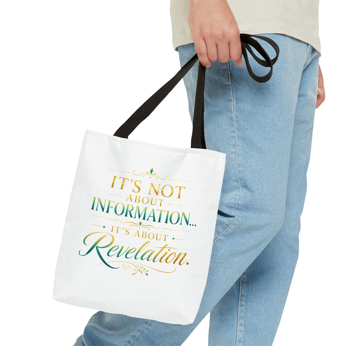 Bible Study Quote Tote Bag — "Studying the Bible is not about information, it's about revelation"