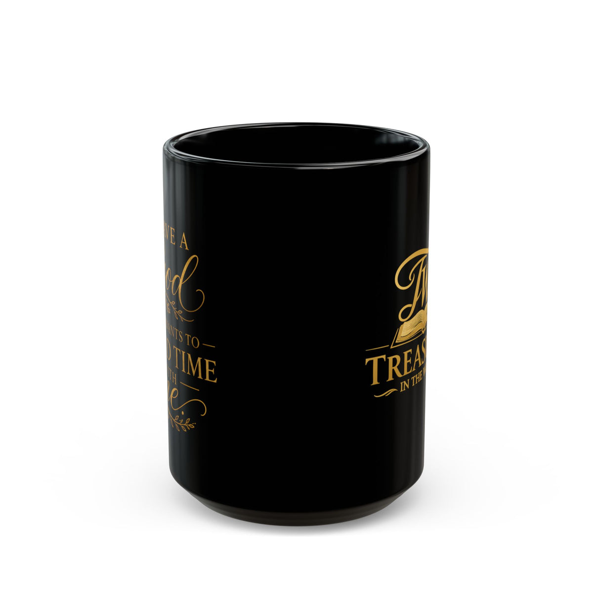 Black Ceramic Mug — "Treasures in the Word" Gold Logo (11oz & 15oz)