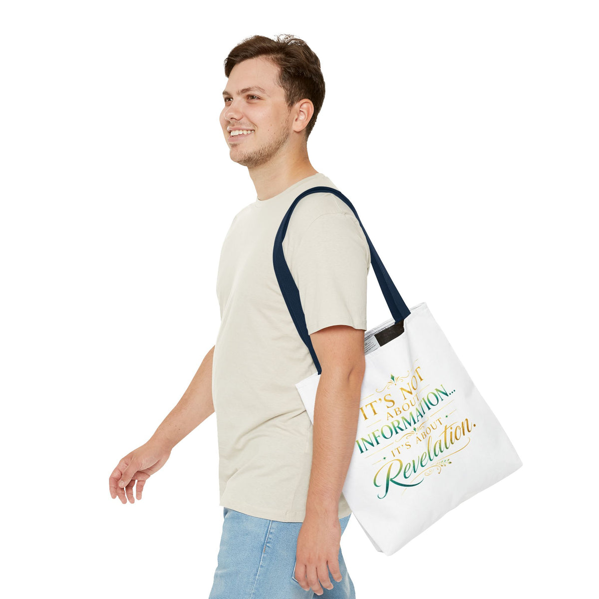 Bible Study Quote Tote Bag — "Studying the Bible is not about information, it's about revelation"