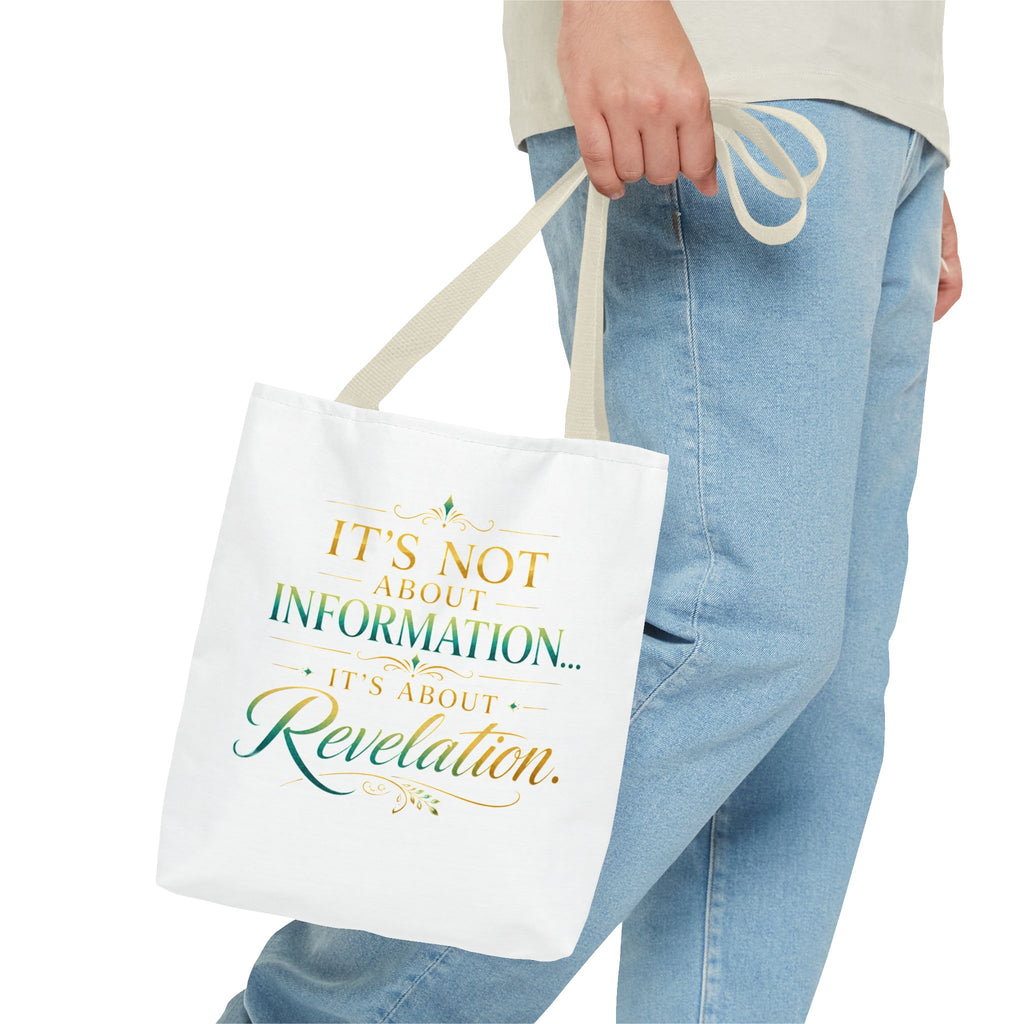Bible Study Quote Tote Bag — "Studying the Bible is not about information, it's about revelation"