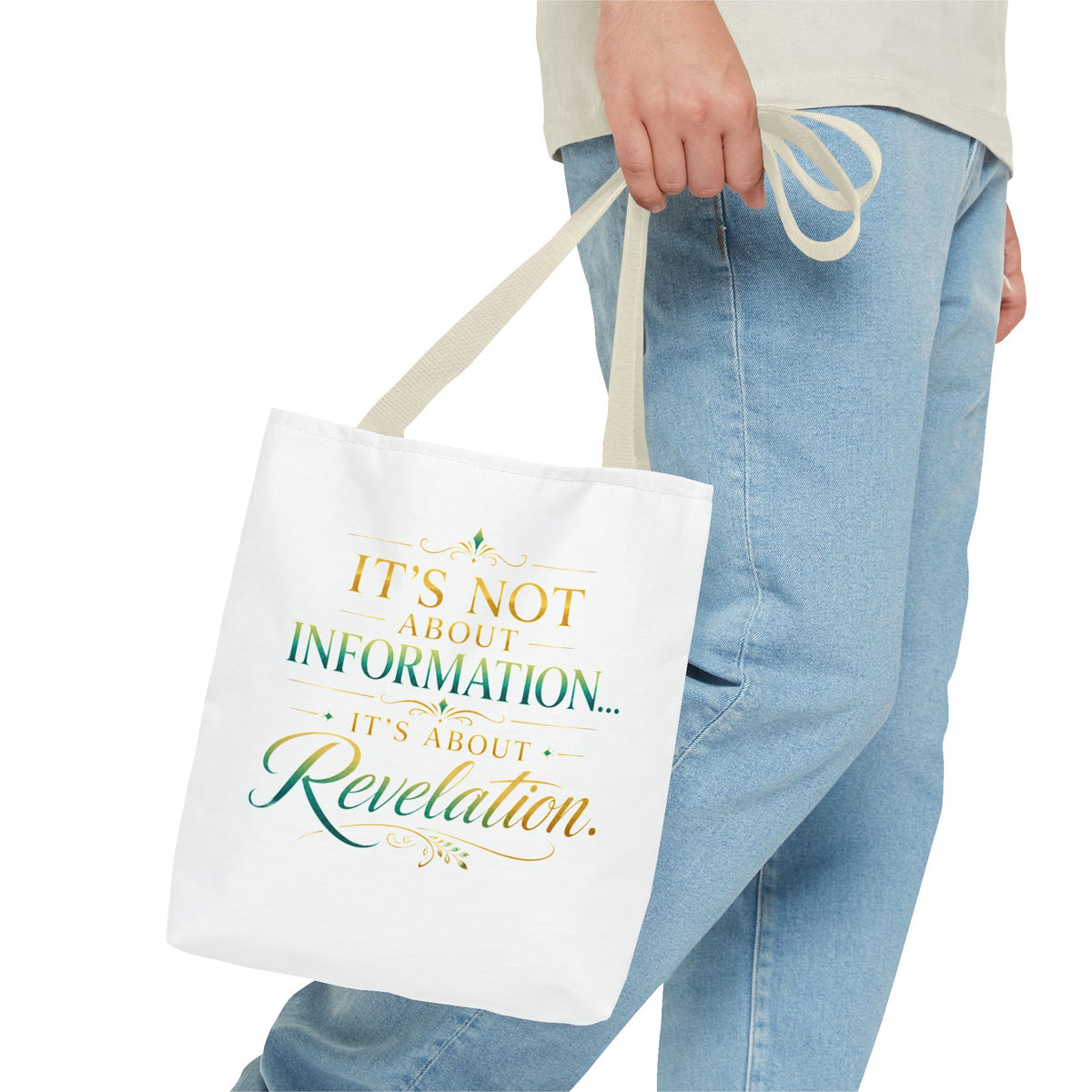 Bible Study Quote Tote Bag — "Studying the Bible is not about information, it's about revelation"